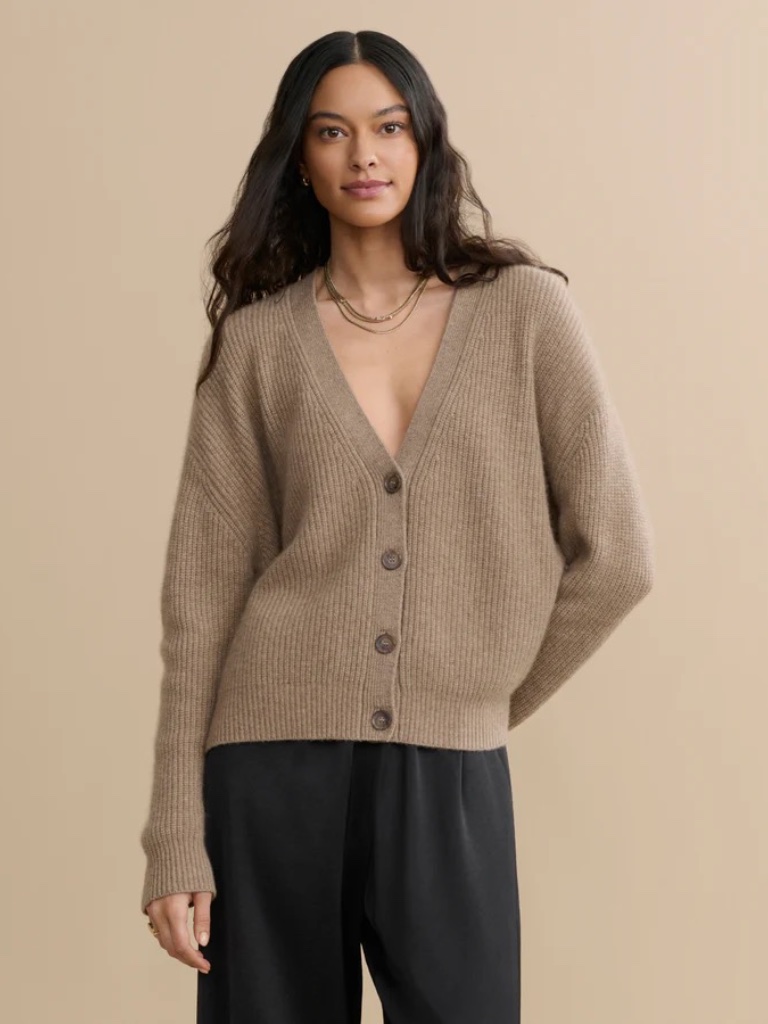 Jenni Kayne Cropped Cashmere Cocoon Cardigan In Undyed Stone Size Xxs